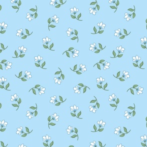 White and Sky Blue Spot on Baby Blue Tropical Floral Oasis 150dpi 12x12