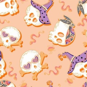 Pastel Peach Halloween Skulls