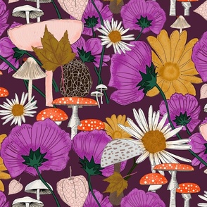 Wild Flowers and Mushrooms Purple - Jumbo