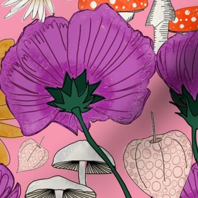 Wild Flowers and Mushrooms Pink - Jumbo