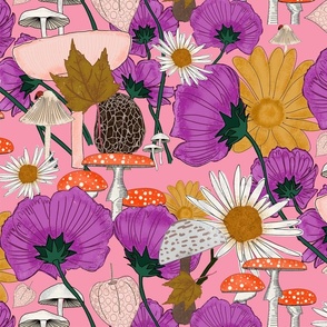 Wild Flowers and Mushrooms Pink - Jumbo
