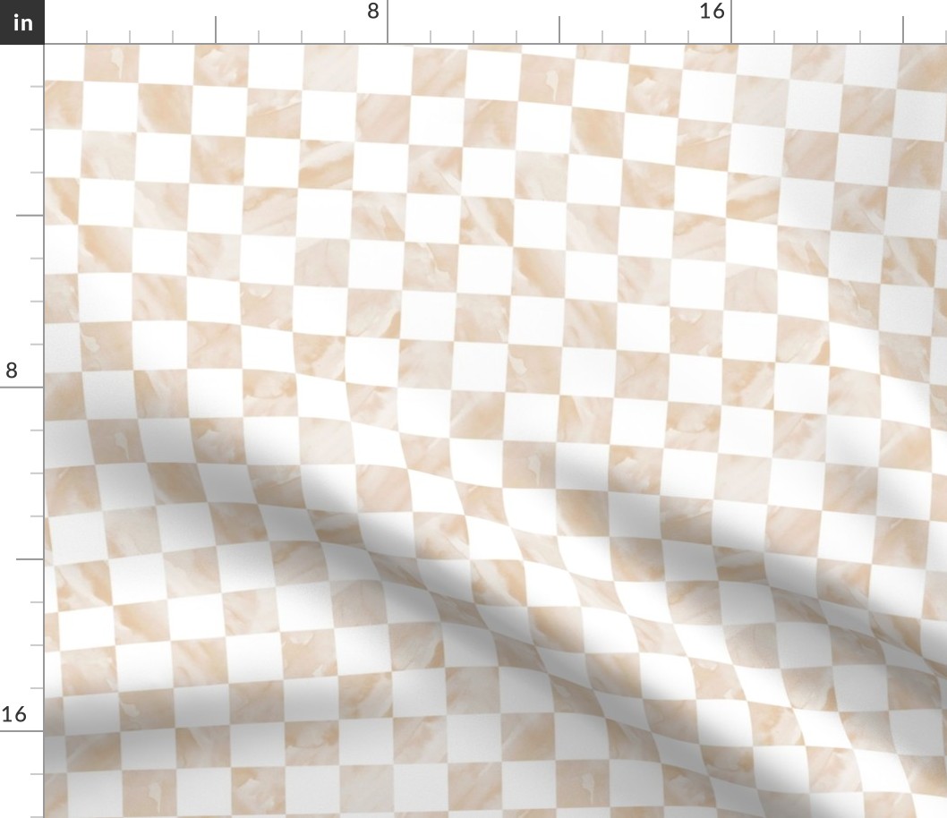 Retro boho checkerboard - soft tie dye plaid check design beige sand