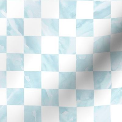 Retro boho checkerboard - soft tie dye plaid check design baby blue white