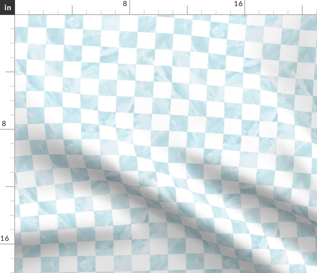 Retro boho checkerboard - soft tie dye plaid check design baby blue white