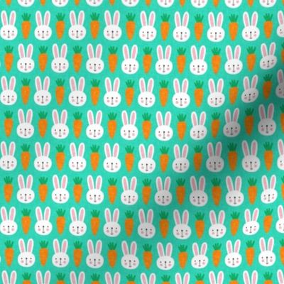 (small scale) bunnies and carrots - v2- teal - spring & easter - C22