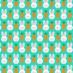 (small scale) bunnies and carrots - v2- teal - spring & easter - C22