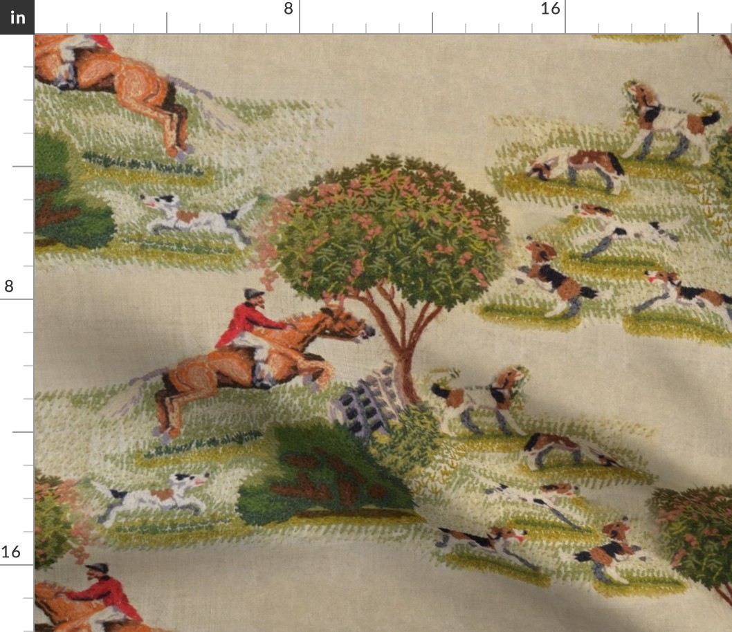 A Crewel Hunt rescale larger fabric smaller wallpaper