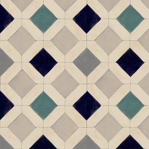 Aged Hexagon and Diamond Tile // Navy Teal Grey