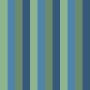 Steel, Slate Blue, Celadon, and Sea Green Stripes, Tropical Floral Oasis, medium