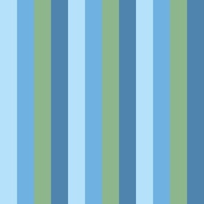 Steel Sky Blue, Celadon, and Sea Green Stripes, Tropical Floral Oasis, medium