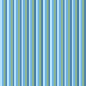 Steel, Sky Blue, Celadon, and Sea Green Stripes, Tropical Floral Oasis, small