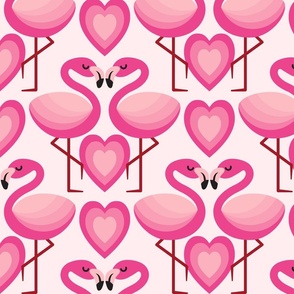 Flamingos in Love, Retro Valentine Mid Century Modern Geometric Birds in Pink