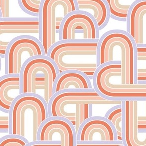 Into the groove - retro rainbow maze sixties abstract pop design red lilac blush on white girls palette