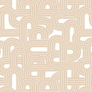 Into the groove - retro rainbow maze sixties abstract pop design beige tan on white