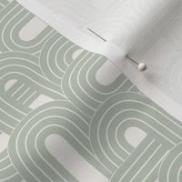Into the groove - retro rainbow maze sixties abstract pop design sage green on ivory