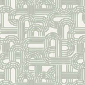 Into the groove - retro rainbow maze sixties abstract pop design sage green on ivory