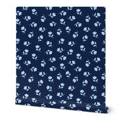 Silhouette Tossed Spot Baby Blue on Midnight Blue, Tropical Floral Oasis, medium