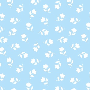 Silhouette Tossed Spot White on Baby Blue, Tropical Floral Oasis, medium
