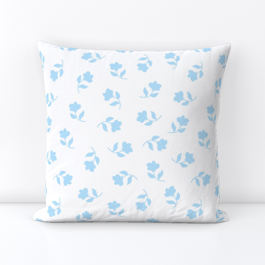 Silhouette Tossed Spot Baby Blue on White, Tropical Floral Oasis, medium