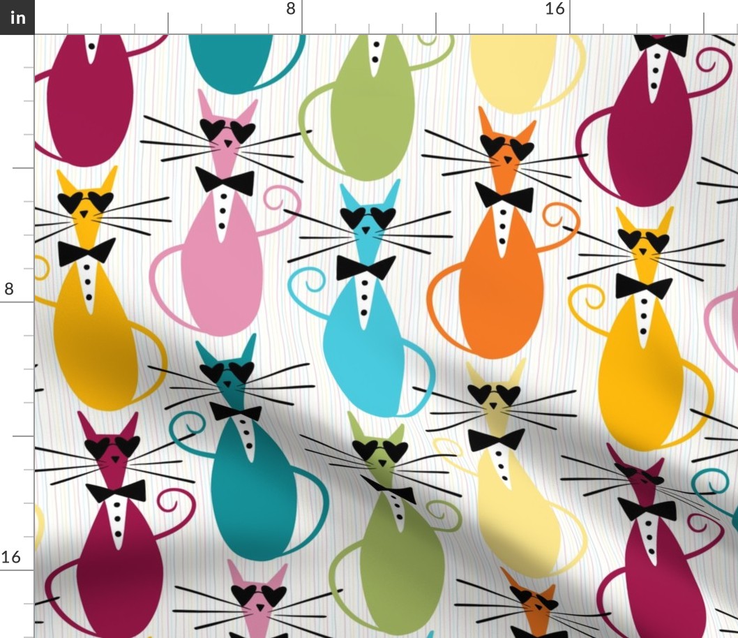 cats - funny valentine blanche cat - valentine colorful cat fabric and wallpaper