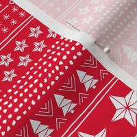 Christmas holiday plaid - stars and christmas trees seasonal patchwork mudcloth design traditional holiday design white on red