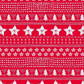 Christmas holiday plaid - stars and christmas trees seasonal patchwork mudcloth design traditional holiday design white on red