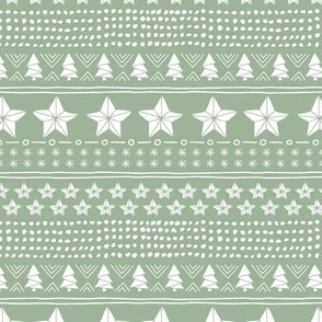 Christmas holiday plaid - stars and christmas trees seasonal patchwork mudcloth design traditional holiday design white on olive green