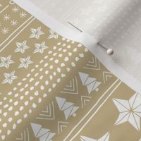 Christmas holiday plaid - stars and christmas trees seasonal patchwork mudcloth design traditional holiday design white on ginger beige