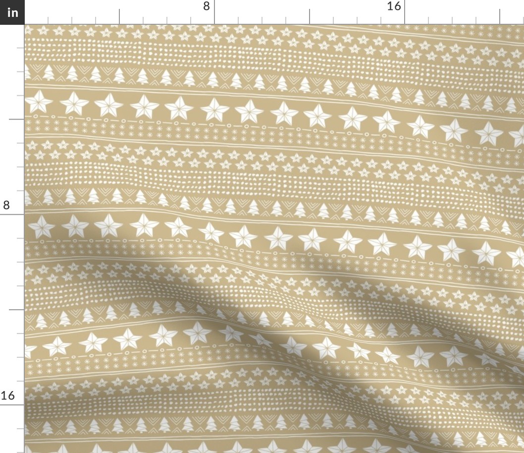 Christmas holiday plaid - stars and christmas trees seasonal patchwork mudcloth design traditional holiday design white on ginger beige