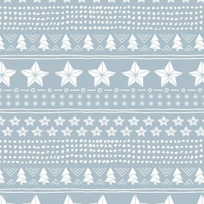 Christmas holiday plaid - stars and christmas trees seasonal patchwork mudcloth design traditional holiday design white on ice blue