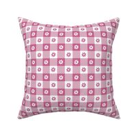 Peony Pink and White Gingham Check with Center Floral Medallions in Peony and White