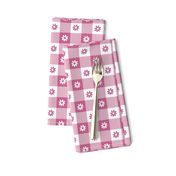 Peony Pink and White Gingham Check with Center Floral Medallions in Peony and White