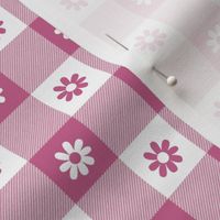 Peony Pink and White Gingham Check with Center Floral Medallions in Peony and White