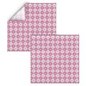 Peony Pink and White Gingham Check with Center Floral Medallions in Peony and White