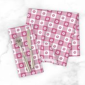 Peony Pink and White Gingham Check with Center Floral Medallions in Peony and White