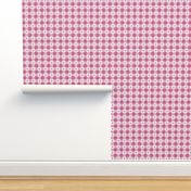 Peony Pink and White Gingham Check with Center Floral Medallions in Peony