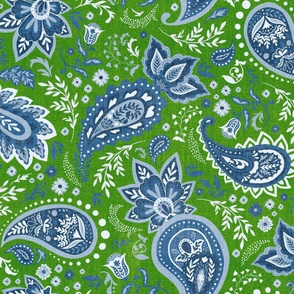 Textured Blue Grass Soma Paisley Large Scale
