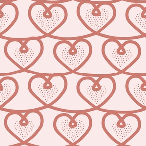 Cable of hearts pastel terracotta seamless pattern