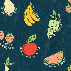 Fruit Valentine’s Puns - textured dark blue - medium