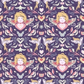 Funny Valentine with hearts and birds