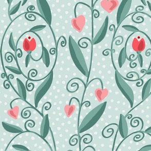 Valentine flowers on a dotted background  - large scale