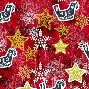 Christmas- Season Holiday- Celebrations in sofisticate elegant richly embellished design- maximalist celebration_red background