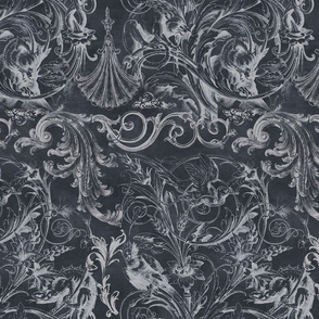 Victorian Baroque Swirls And Ornaments Grey Smaller Scale