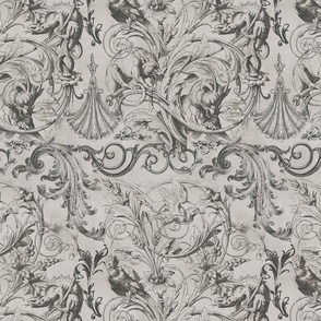 Victorian Baroque Swirls And Ornaments Light Grey  Smaller Scale