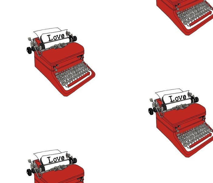 Typewriter Love Poetry-Red -8in x8in- Romance Writer