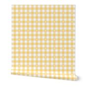Buttercup Yellow and White Gingham Check with Center Floral Medallions in White