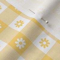 Buttercup Yellow and White Gingham Check with Center Floral Medallions in White and Yellow