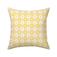 Buttercup Yellow and White Gingham Check with Center Floral Medallions in White and Yellow
