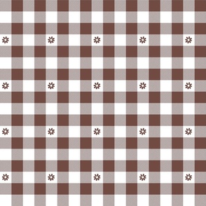 Cinnamon Brown and White Gingham Check with Center Floral Medallions in Cinnamon