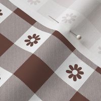 Cinnamon Brown and White Gingham Check with Center Floral Medallions in Cinnamon